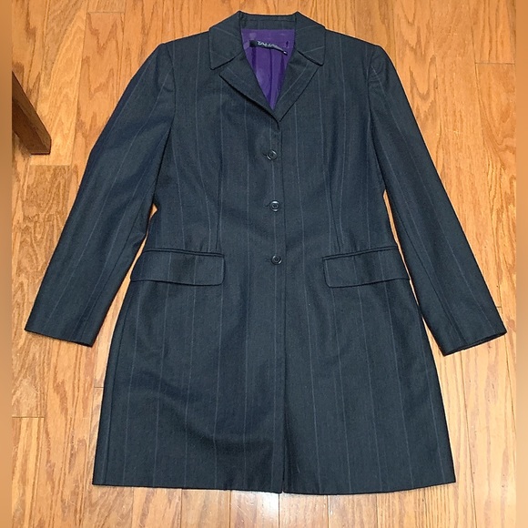 Women's 10 Petite Tahari Purple Lined Grey Wool Blend Striped Blazer Coat Top - Picture 16 of 16